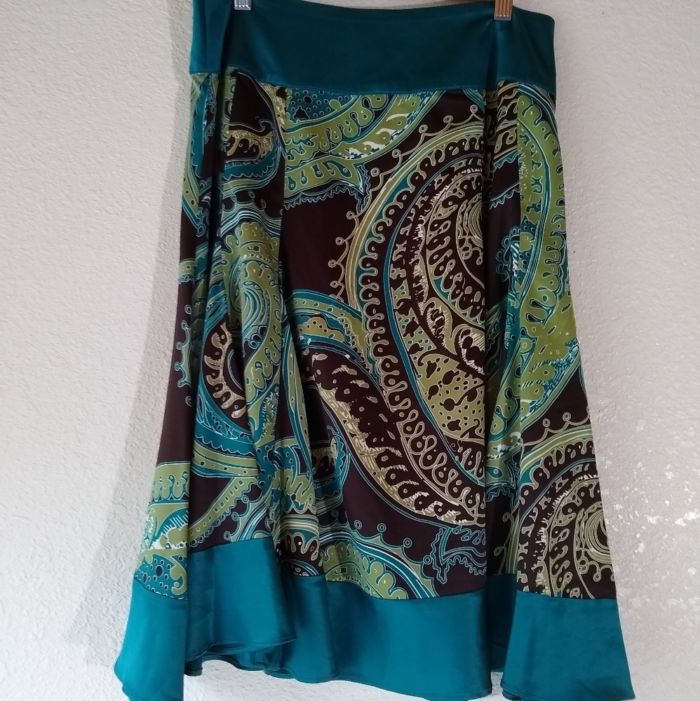 Silky teal paisley skirt sunny leigh sz 8